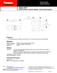 Thumbnail of document Data Sheet - 3847 BNC (F) To BNC (F) Coupler, Hermetic Bulkhead